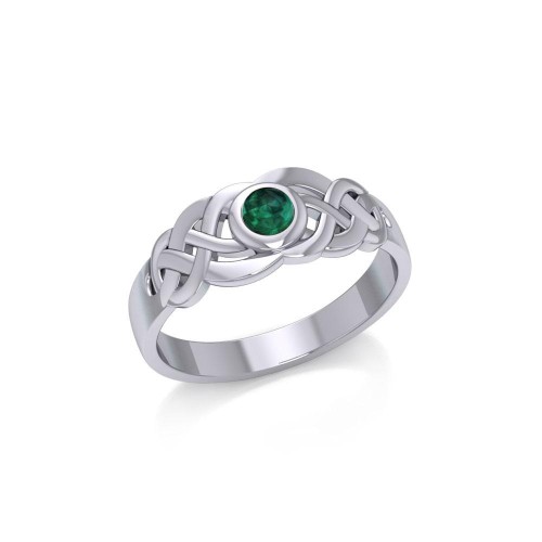 Celtic Knotwork Ring with Emerald Gemstone