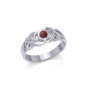 Celtic Knotwork Ring with Garnet Gemstone