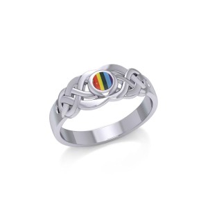 Celtic Knotwork Ring with Rainbow Inlaid Gemstone