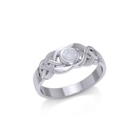 Celtic Knotwork Ring with Rainbow Moonstone Gemstone