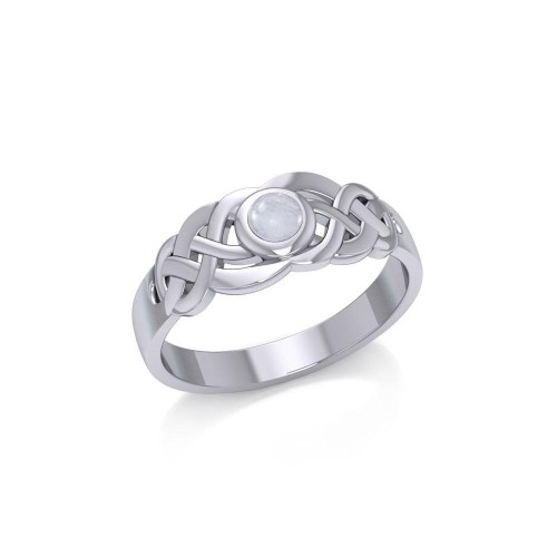 Celtic Knotwork Ring with Rainbow Moonstone Gemstone