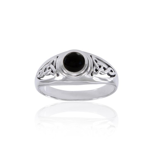 Celtic Knotwork Ring with Black Onyx Gem