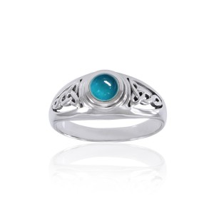 Celtic Knotwork Ring with Blue Topaz Gem