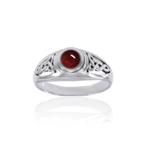 Celtic Knotwork Ring with Garnet Gem