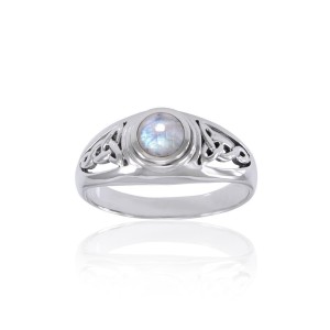 Celtic Knotwork Ring with Rainbow Moonstone Gem