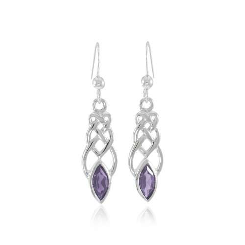 Celtic Knotwork Silver Earrings with Amethyst Gems