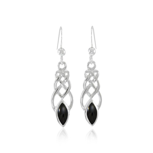 Celtic Knotwork Silver Earrings with Black Onyx Gems