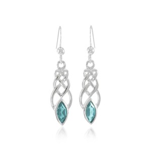 Celtic Knotwork Silver Earrings with Blue Topaz Gems