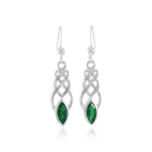 Celtic Knotwork Silver Earrings with Emerald Gems