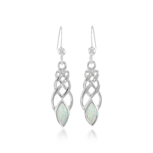 Celtic Knotwork Silver Earrings with Opal Gems