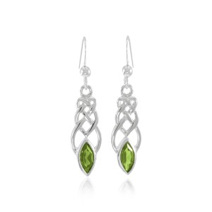 Celtic Knotwork Silver Earrings with Peridot Gems