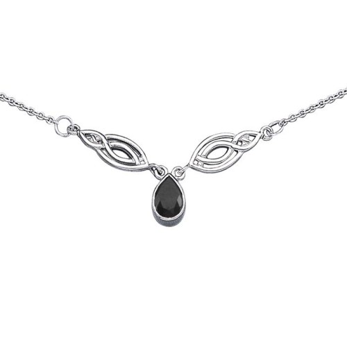 Celtic Knotwork Spiral Black Onyx Necklace