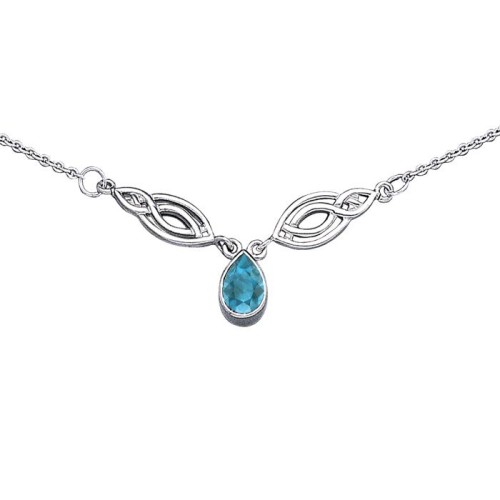 Celtic Knotwork Spiral Blue Topaz Necklace