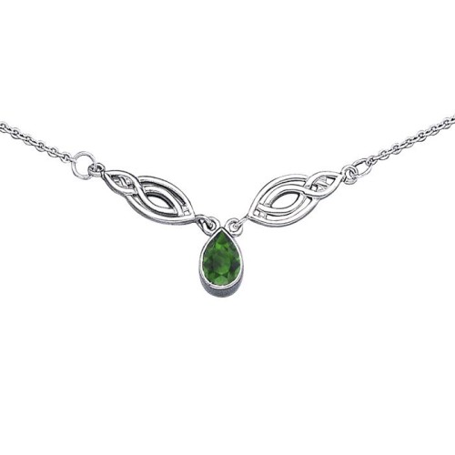 Celtic Knotwork Spiral Emerald Necklace