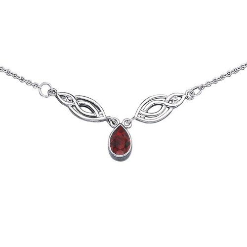 Celtic Knotwork Spiral Garnet Necklace