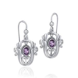 Celtic Knotwork Tulip with Amethyst Gem Earrings