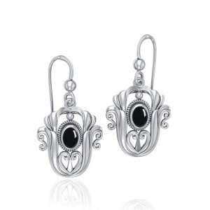 Celtic Knotwork Tulip with Black Onyx Gem Earrings