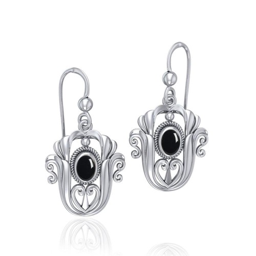 Celtic Knotwork Tulip with Black Onyx Gem Earrings