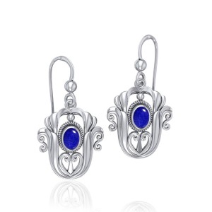 Celtic Knotwork Tulip with Lapis Gem Earrings