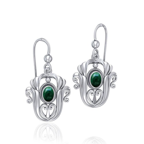 Celtic Knotwork Tulip with Malachite Gem Earrings