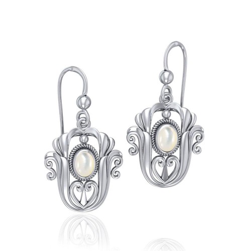 Celtic Knotwork Tulip with Mother of Pearl Gem Earrings