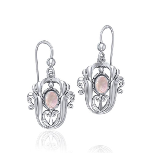 Celtic Knotwork Tulip with Pink Shell Gem Earrings
