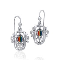 Celtic Knotwork Tulip with Rainbow Gem Earrings