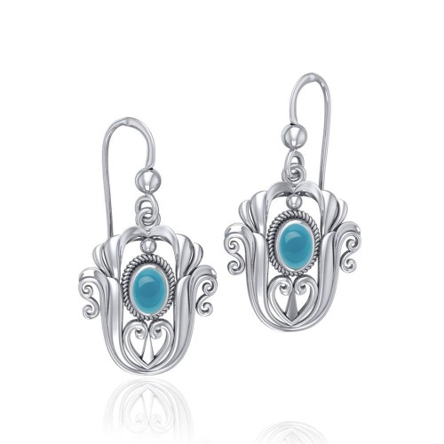 Celtic Knotwork Tulip with Turquoise Gem Earrings