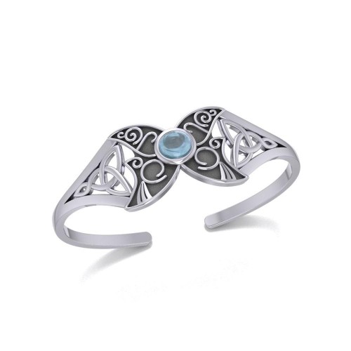 Celtic Moon Goddess Cuff Bracelet with Blue Topaz