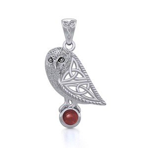 Celtic Owl Pendant with Garnet