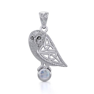 Celtic Owl Pendant with Rainbow Moonstone