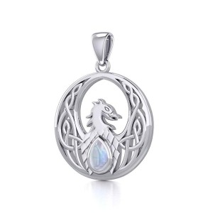 Celtic Phoenix Pendant with Rainbow Moonstone