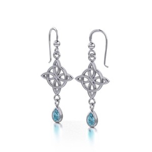 Celtic Quaternary Knot Earrings with Blue Topaz