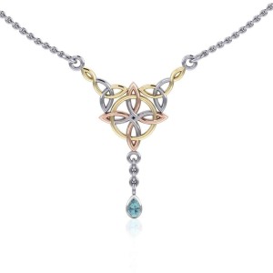 Celtic Quaternary Knot Blue Topaz Necklace