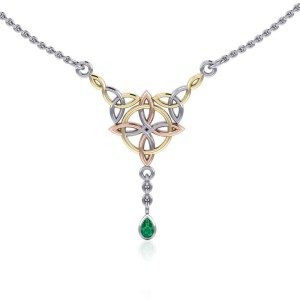 Celtic Quaternary Knot Emerald Necklace