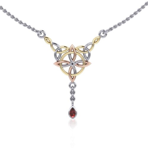 Celtic Quaternary Knot Garnet Necklace