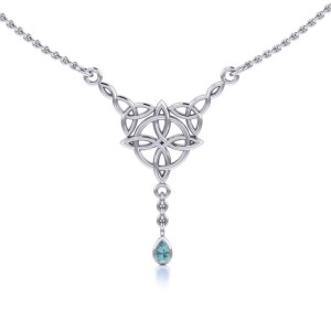 Celtic Quaternary Knot Blue Topaz Necklace