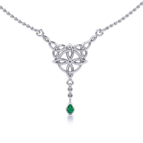 Celtic Quaternary Knot Emerald Necklace