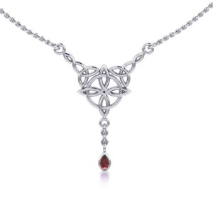 Celtic Quaternary Knot Garnet Necklace