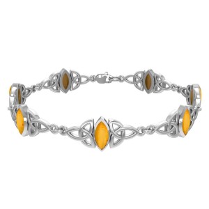 Celtic Trinity Knot Link Bracelet with Amber Gemstones