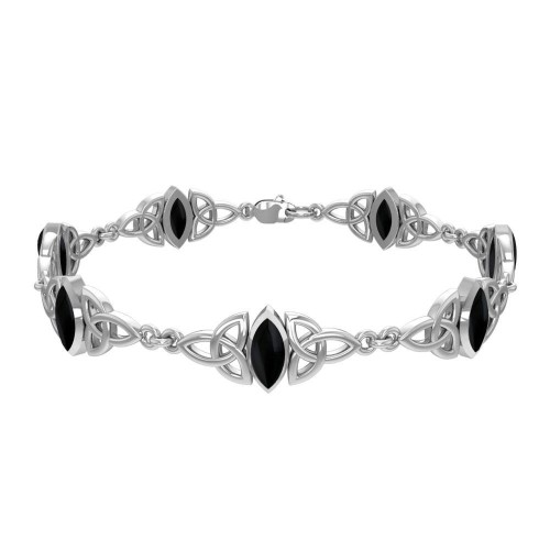Celtic Trinity Knot Link Bracelet with Black Onyx Gemstones