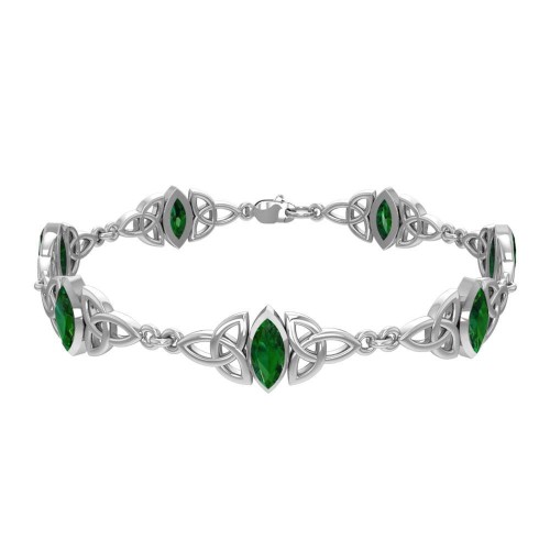 Celtic Trinity Knot Link Bracelet with Emerald Gemstones