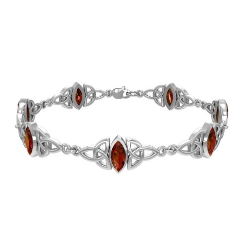 Celtic Trinity Knot Link Bracelet with Garnet Gemstones