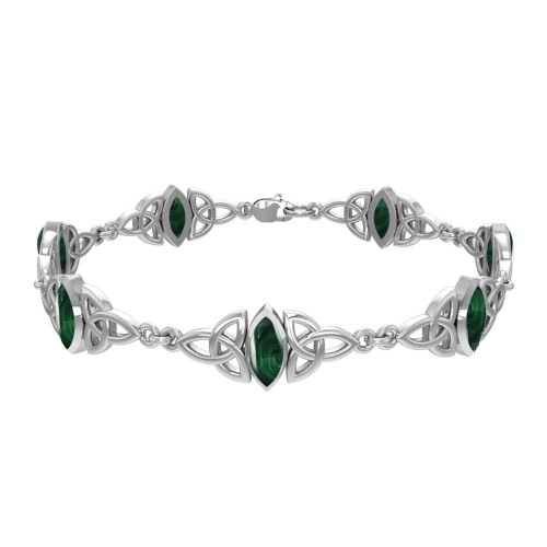 Celtic Trinity Knot Link Bracelet with Malachite Gemstones