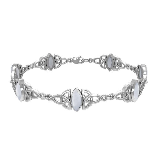 Celtic Trinity Knot Link Bracelet with Rainbow Moonstone Gemstones