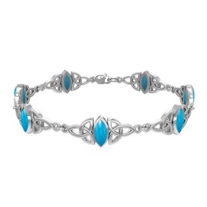 Celtic Trinity Knot Link Bracelet with Turquoise Gemstones