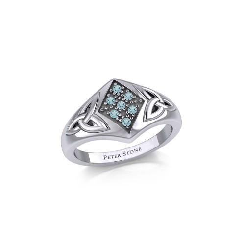 Celtic Trinity Knot Ring with Blue Topaz Gemstones