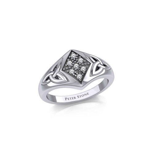 Celtic Trinity Knot Ring with Diamond Gemstones