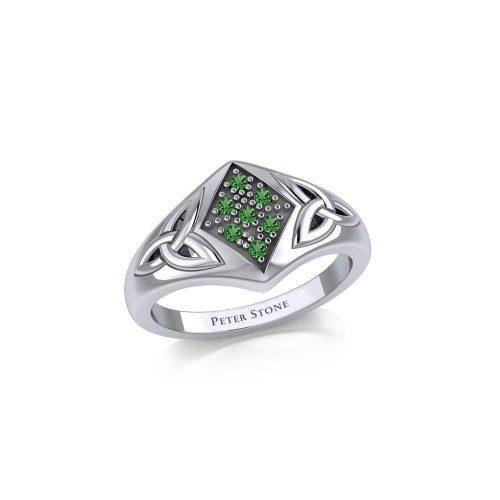 Celtic Trinity Knot Ring with Emerald Gems