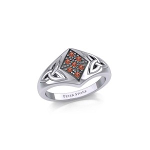 Celtic Trinity Knot Ring with Garnet Gemstones